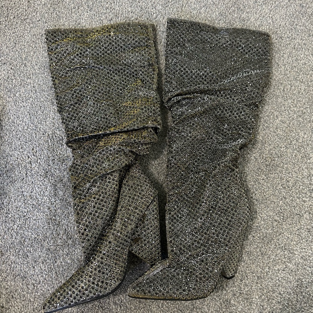 Elegant Black Glitter Knee-High Boots